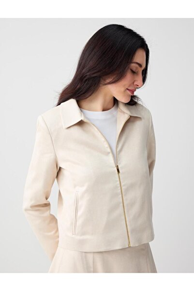 Jimmy Key Bej Gömlek Yaka Fermuar Detaylı Cepli Dokuma Ceket
