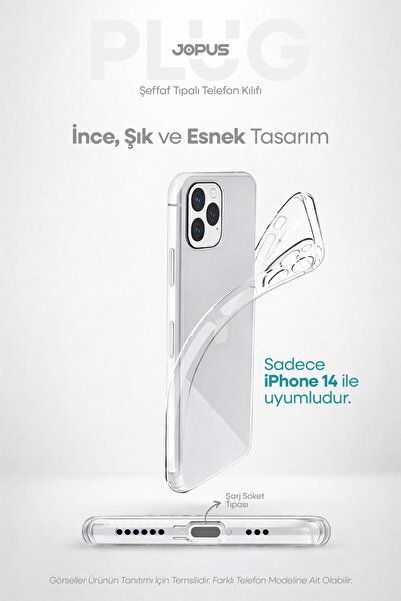 Jopus iPhone 14 Şeffaf Silikon Kılıf Kamera Korumalı Darbe Emicili Tıpalı JS-238