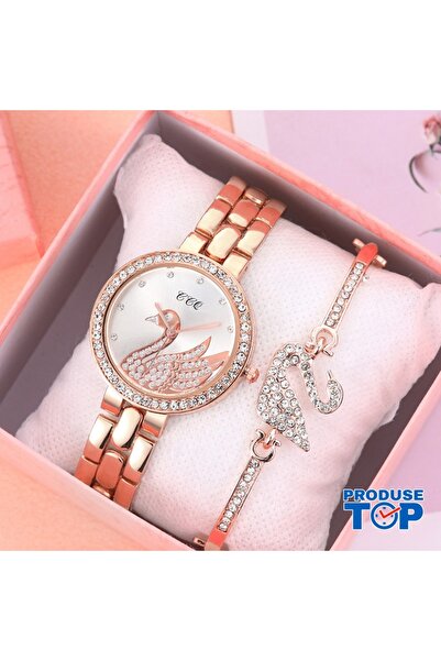 CADOU Luxury Women's Watch Rose Gold with Swan and Rhinestone Bracelet QUARTZ...