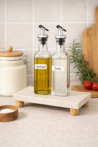 Marbello Mermer Ayaklı Yağdanlık Altlığı 12x25 cm – Doğal Taş Mutfak Düzenley...