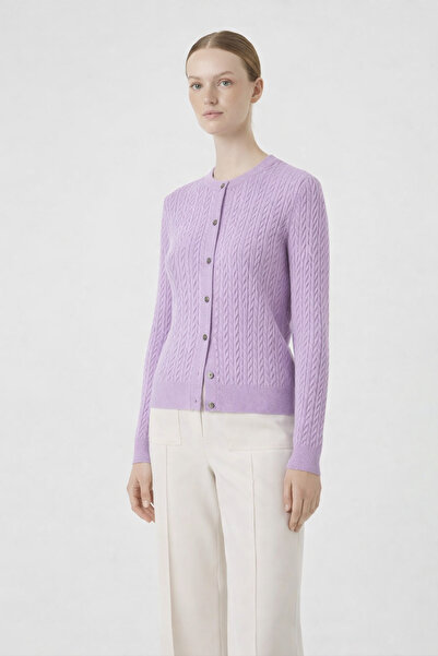 Triko Mısırlı Lila Saç Örgülü Kadın Hırka