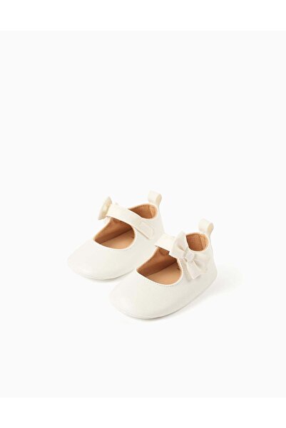 Ziddy حذاء باليرينا من الجلد الصناعي، أبيض، مقاس 18/19