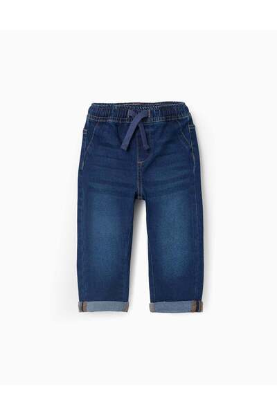 Ziddy بنطلون جينز ضيق برباط للأطفال الرضع، أزرق داكن