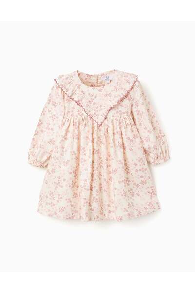 Ziddy Long sleeve floral dress with lining for baby girls, light beige/pink