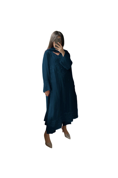 MYSMAR Blue Georgette Kameez Salwar & Dupatta Set - HRT5699 | Blue