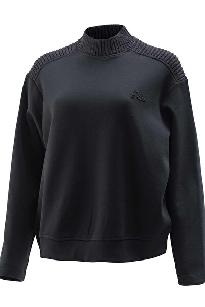 Guess Pulover negru cu logo, croială regulată, pentru femei