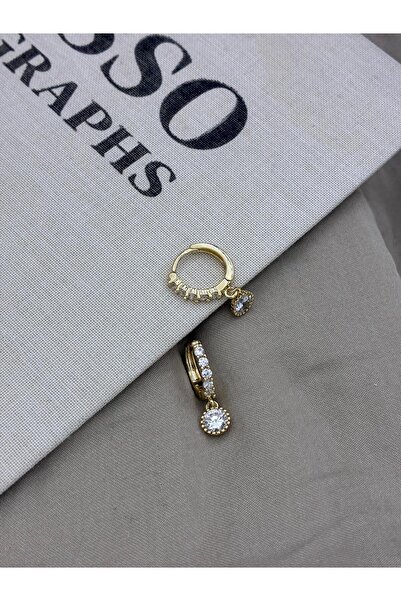 Hedef Bijuteri Gold Renk Zirkon Taşlı Ucu Yuvarlak Taş Sallantılı Halka Küpe ...