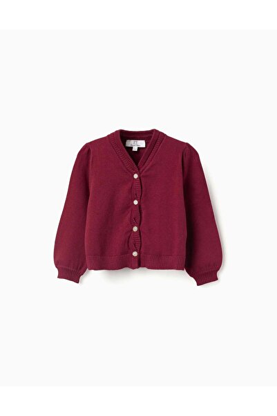 Ziddy Knitted cardigan with braided details for baby girls, dark red