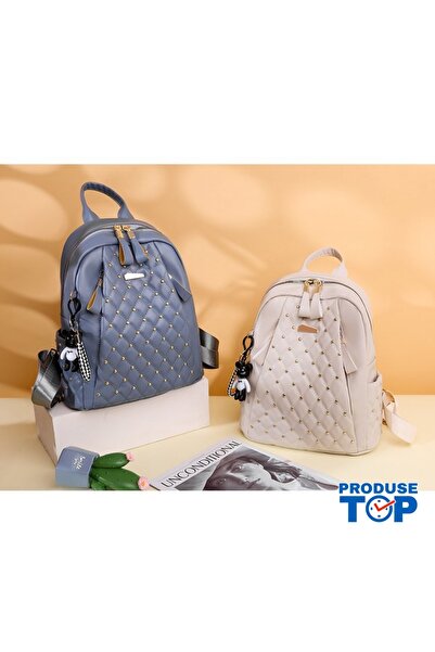 FASHION Rucsac albastru de damă cu imprimeu cu diamante