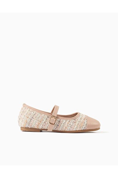 Ziddy Ballerina shoes in tweed with strap for girls, pink