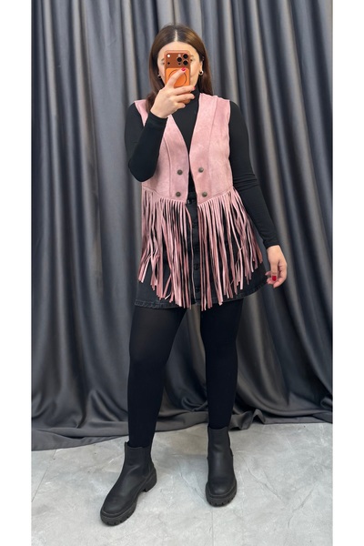 NİSUM MODA Tasseled Suede Vest