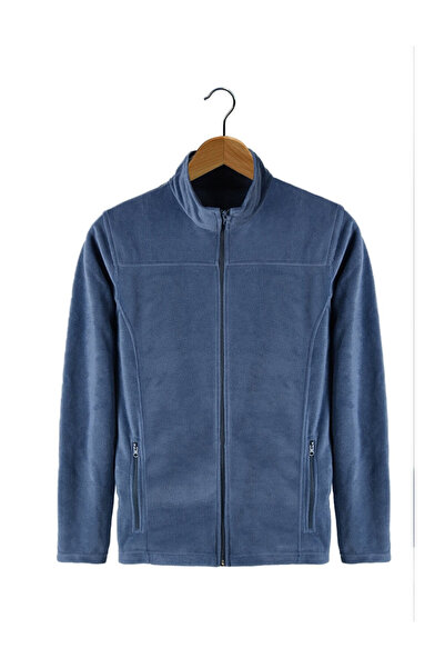 Generic Brand Men's Navy Blue Bato Collar Full Zipper Double Pocket Fleece Sw...