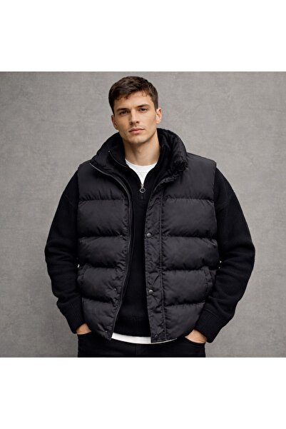 THANBUTİK Dolgulu Şişme Yelek ve Yarım Fermuar Triko Örme Kazak 2'li Set