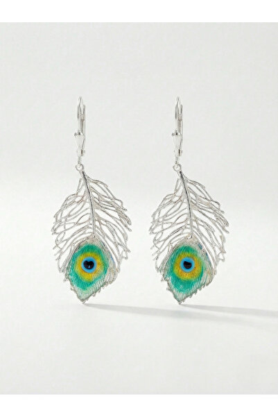 ARGENTAJEW 925 AYAR TAVUS KUŞU TÜYÜ SALLANTILI KÜPE