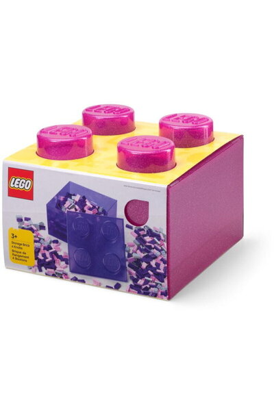 LEGO Storage brick 4 with lid GLITTER TRANS DARK PINK
