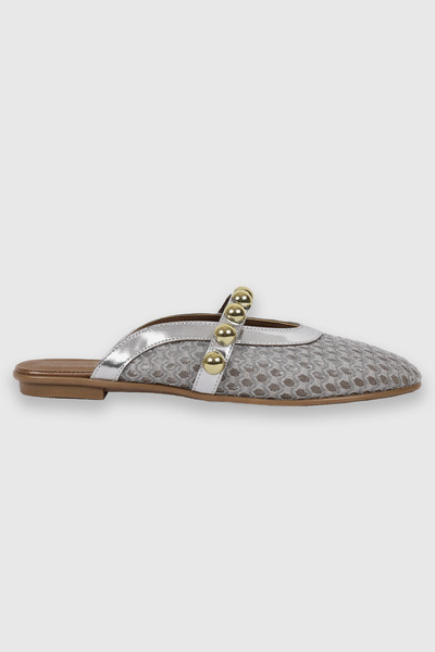 Modezya Annie silver buckle detail round toe women's slippers