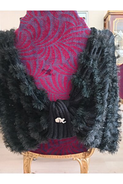 Pervin Ablacım Black Hand-Knitted Shawl Is Handmade
