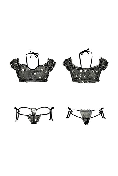 Sthxyfaith Womens Lingerie Self Tie Ruffle Trim Dobby Teddy Mesh See Through ...