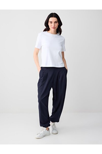 Jimmy Key Pantaloni țesuți cu talie normală, albastru marin, cu picior elastic