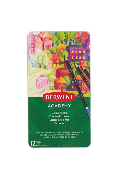 Derwent Creioane colorate Academy, cutie metalica, 12 buc/set