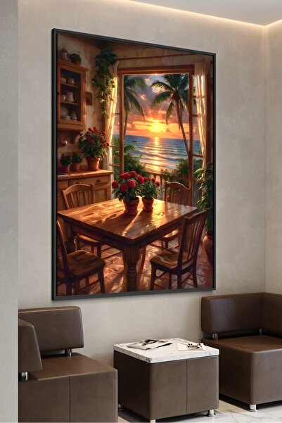 ARTAN GALLERY İtalyan Kadife Gün Batımı Deniz Manzarası Duvar Tablosu | Yağlı...