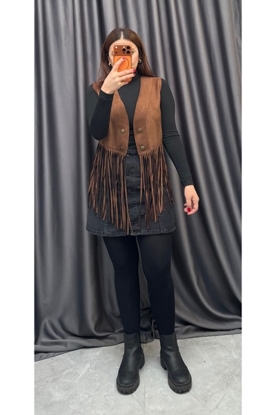 NİSUM MODA Tasseled Suede Vest