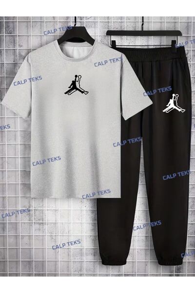 CALP TEKS Simaç Adam Printed T-Shirt-Sweatpants Top and Bottom Set