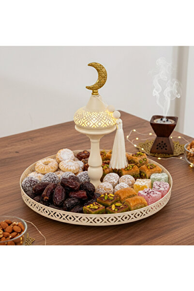 casa rosa RAMADAN metal serving plate for date and sweets , WITH Lid light in...