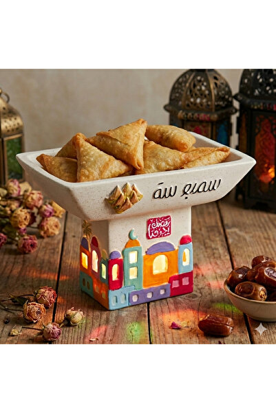 casa rosa RAMADAN serving plate with stand for date and sweets , WITH Lid lig...