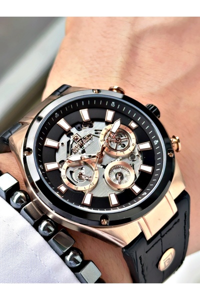 Reward Black Color Leather Cord Function Clip Lock Men's Wristwatch + Bracelet