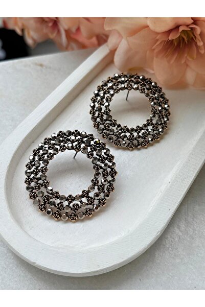 Ceso Accesories أقراط برونزية بتصميم حلقة من حجر الأنثراسايت