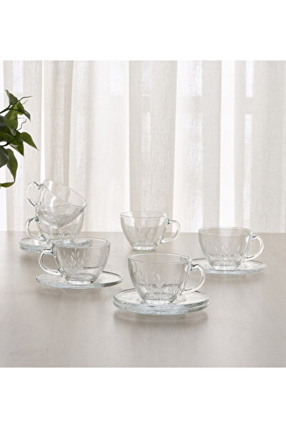 WARDA 12-Piece Glass Cup and Saucer Set - 240 ml, Serves 6