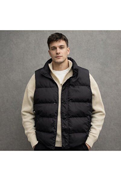 THANBUTİK Dolgulu Şişme Yelek ve Yarım Fermuar Triko Örme Kazak 2'li Set