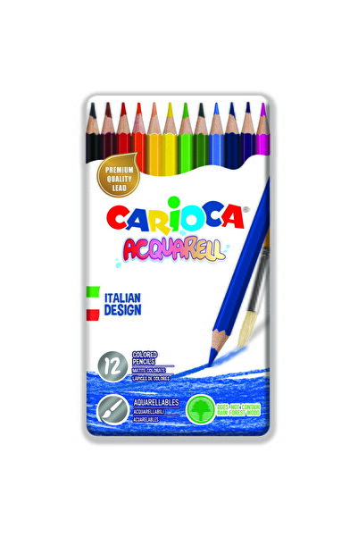 CARIOCA Acquarell colored pencils, hexagonal, 12 colors/box - metal box