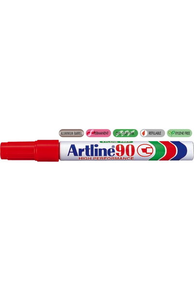 artline Permanent marker 90, corp metalic, varf tesit 2.0-5.0mm - rosu