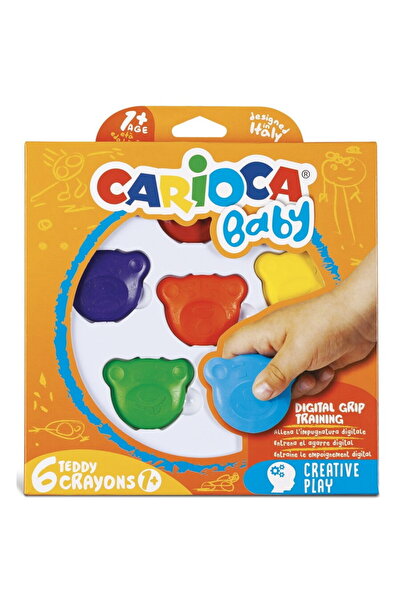 CARIOCA Wax crayons, Teddy Bear head shape, 6 colors/box, Baby Teddy Crayons 1+