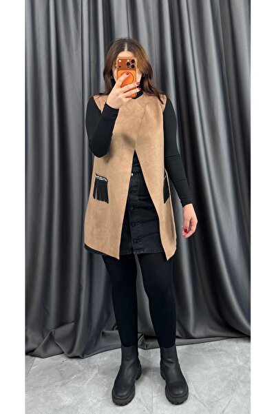 NİSUM MODA Suede Long Vest