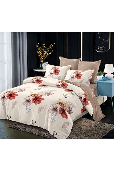 trendyhome Bed Linen, Fine Cotton, 6 Pieces, Popcorn, Cream/Brown