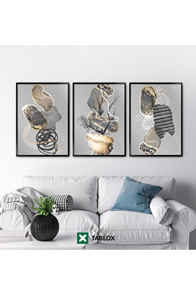 TABLOX Set de pictură minimalistă MDF, cu 3 piese, cu rame din lemn real, for...