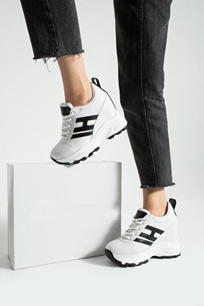 Roshin Shoes New Season White Black Hidden Wedge Heel Sneakers Heel Height To...