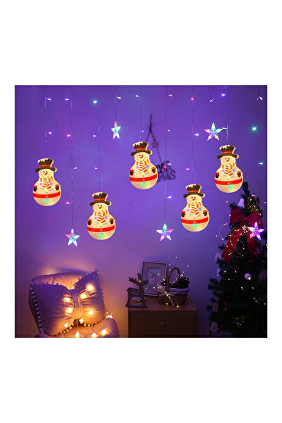 OEM Instalatie Craciun, Perdea luminoasa - Stelute si Om de zapada, Multicolora