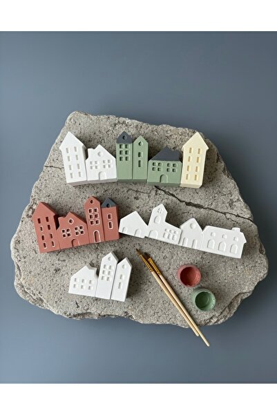 X ATÖLYE 22 adet Ev/bina taş boyama seti, etkinlik seti, önlük hediyeli boyama