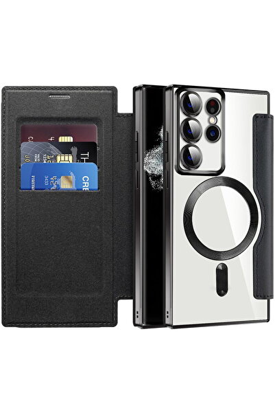 Techsuit Case for Samsung Galaxy S22 Ultra 5G - SmartMag Book Case - Black