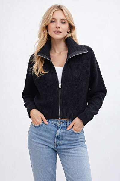 MOONBULL Women's Turn-Down Collar Zip-Up Knitwear Cardigan