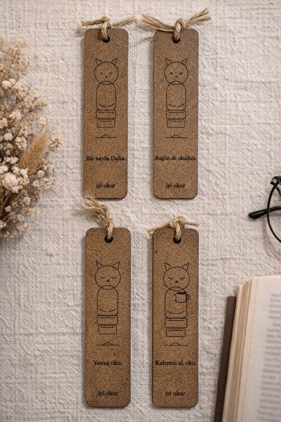 anonim Kedili Ahşap Ayraç Seti ( 4 AYRAÇ )