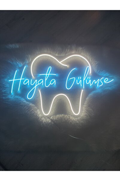 dekoraven Hayata Gülümse Yazılı Neon LED Tabela | Diş Kliniği İçin Diş Figürl...