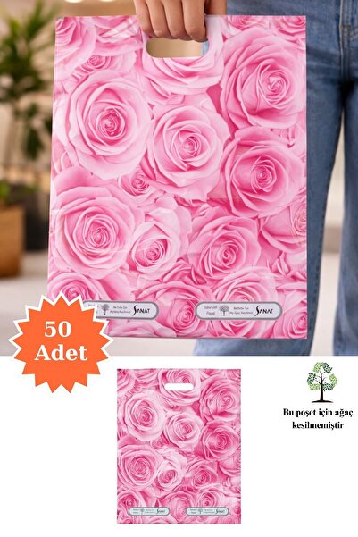 Plas+Plus Güçlendirilmiş El Geçmeli Takviyeli Mağaza Poşeti Elit Gül Desen Ba...