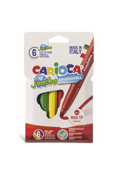 CARIOCA super washable, thick tip - 6mm, 6 colors/box, Jumbo