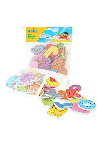 Sesame Street - حروف وأرقام رغوية للاستحمام مع حقيبة شبكية - 36 قطعة