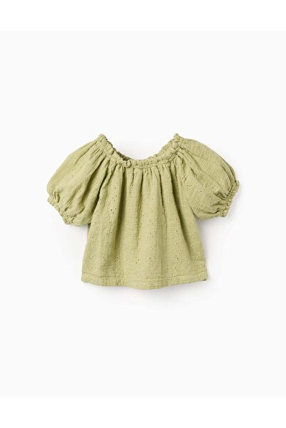 Ziddy بلوزة قصيرة مطرزة، لون أخضر فاتح، مقاس 6/9 أشهر